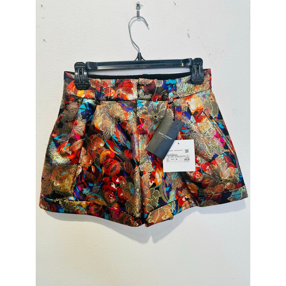YVES SAINT LAURENT NEW Multicolor Floral Silk Blend Mini Shorts size FR 38 US M